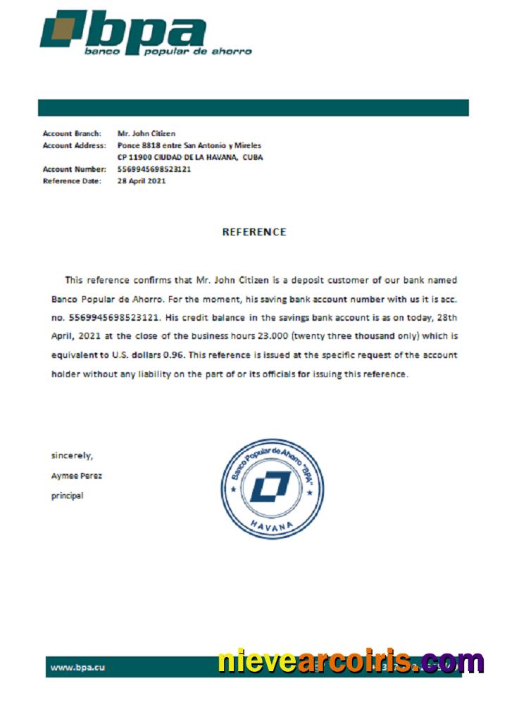 Cuba Banco Popular de Ahorro reference